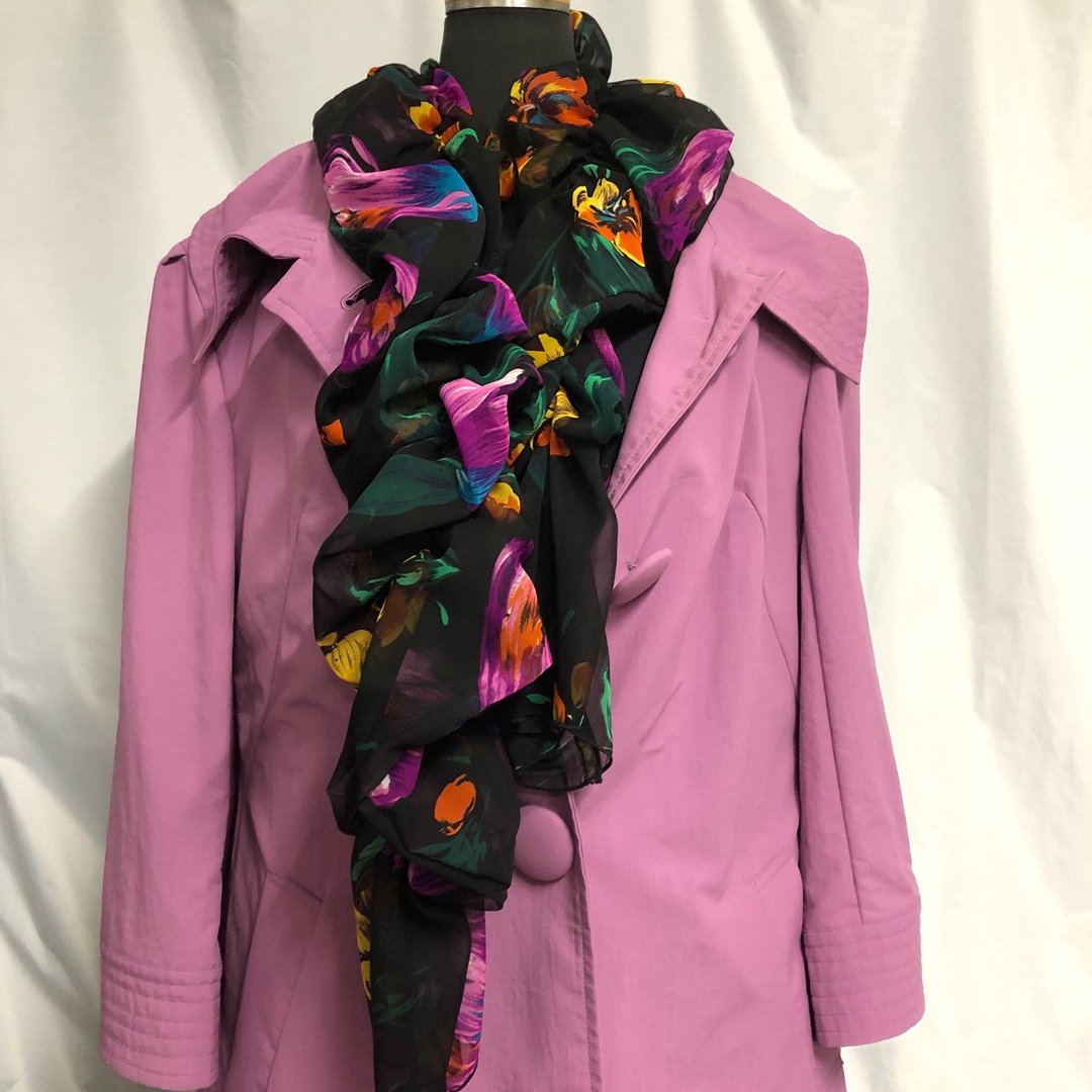 Floral shirring scarf - 丝巾 - 其他人造纤维 黑色