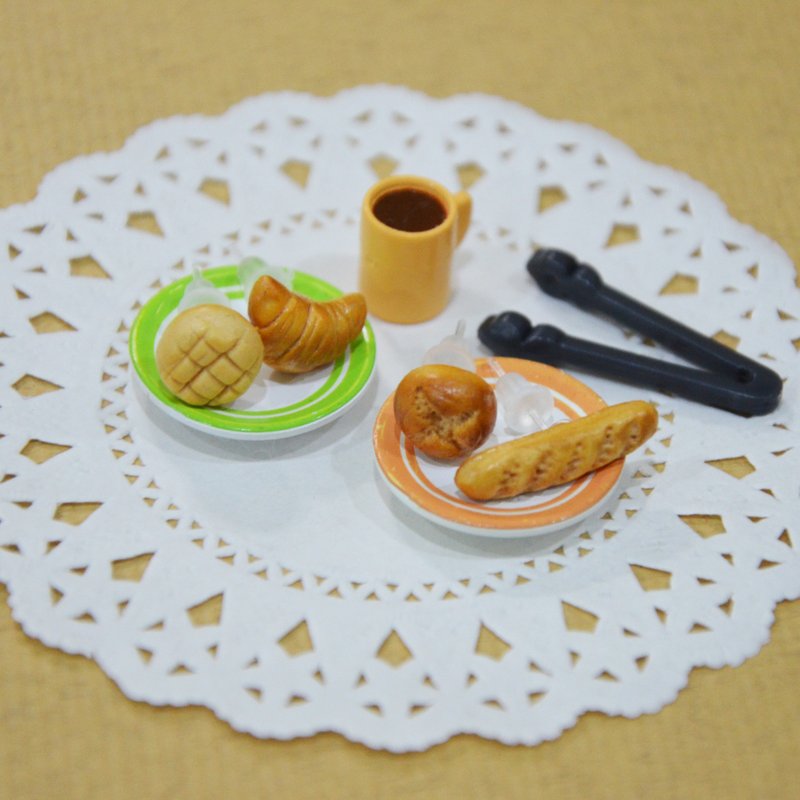 面包耳环组(耳针&夹式) - 耳环/耳夹 - 粘土 咖啡色