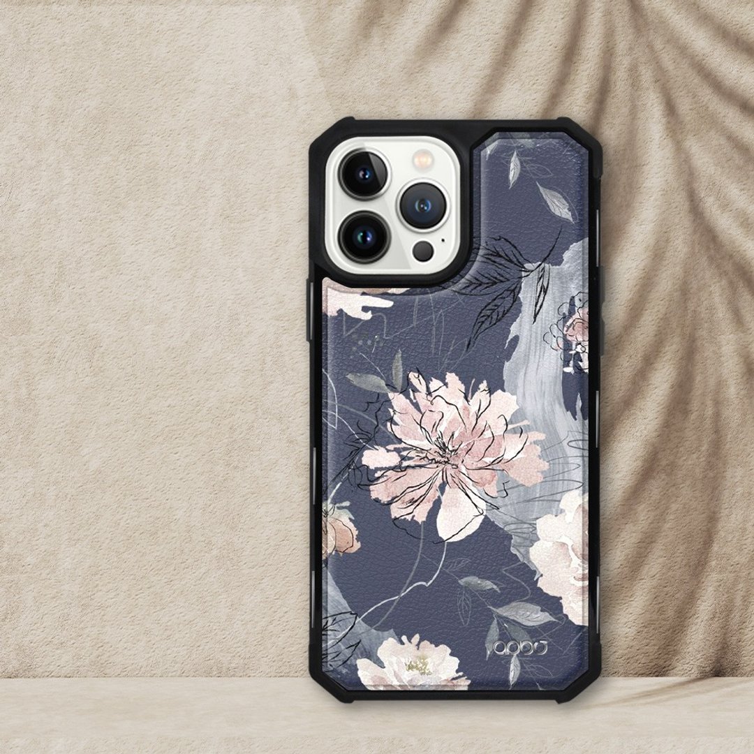 iPhone 13全系列军规防摔皮革磁吸手机壳-绘花(黑壳) - 手机壳/手机套 - 其他材质 多色