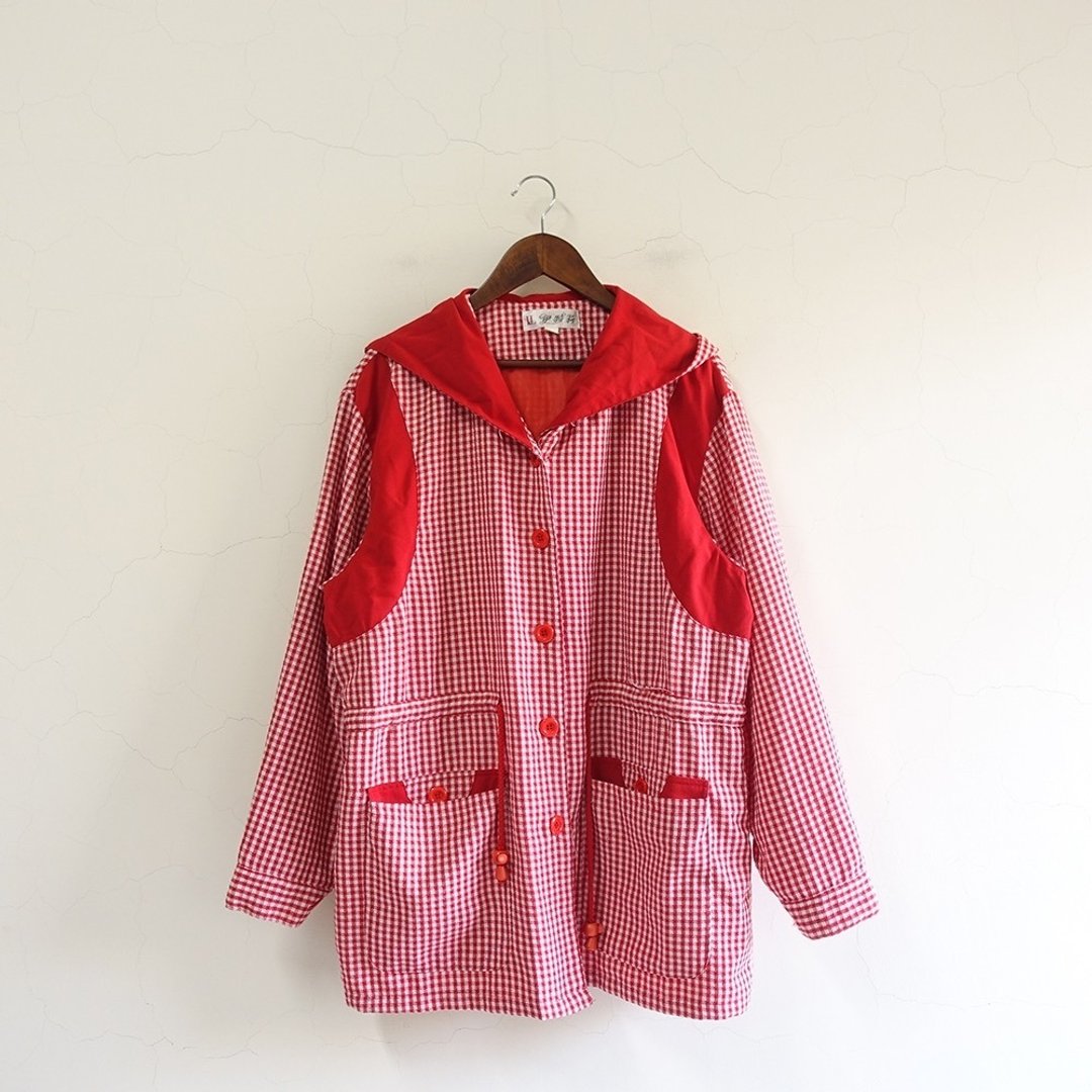 │Slowly│ 小格纹.连帽/古着外套 │vintage.复古.文艺 - 女装休闲/机能外套 - 聚酯纤维 多色