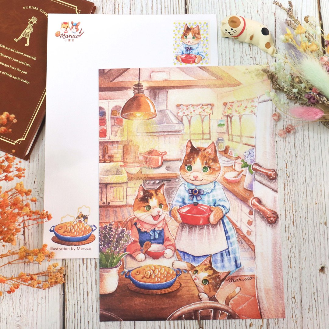 猫妈妈厨房-双面大画卡 - 卡片/明信片 - 纸 多色