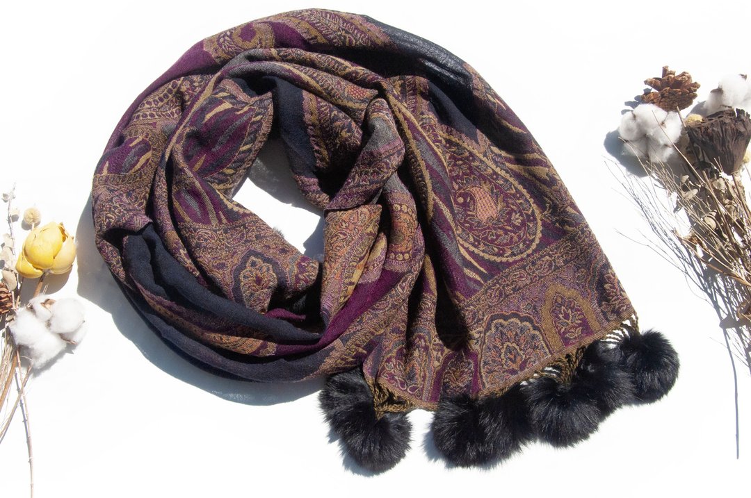 喀什米尔Cashmere/水煮羊毛披肩/针织围巾/羊毛围巾/羊绒披巾-花 - 围巾/披肩 - 羊毛 多色