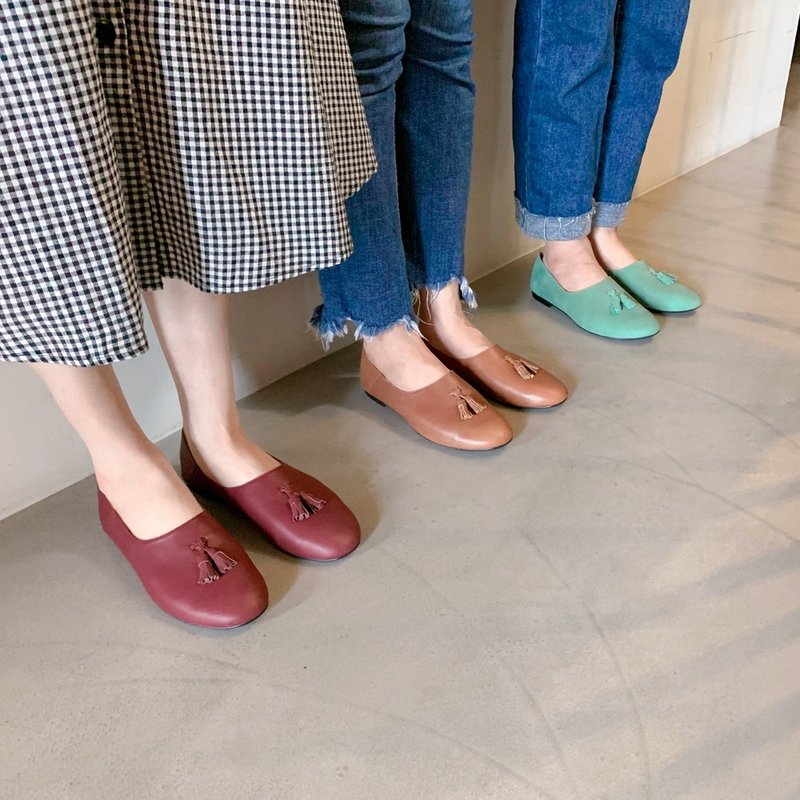 灯穗小流苏!蓬柔绵绵懒人便鞋 紫红 MIT 全真皮-葡萄红 - 女款牛津鞋/乐福鞋 - 真皮 紫色