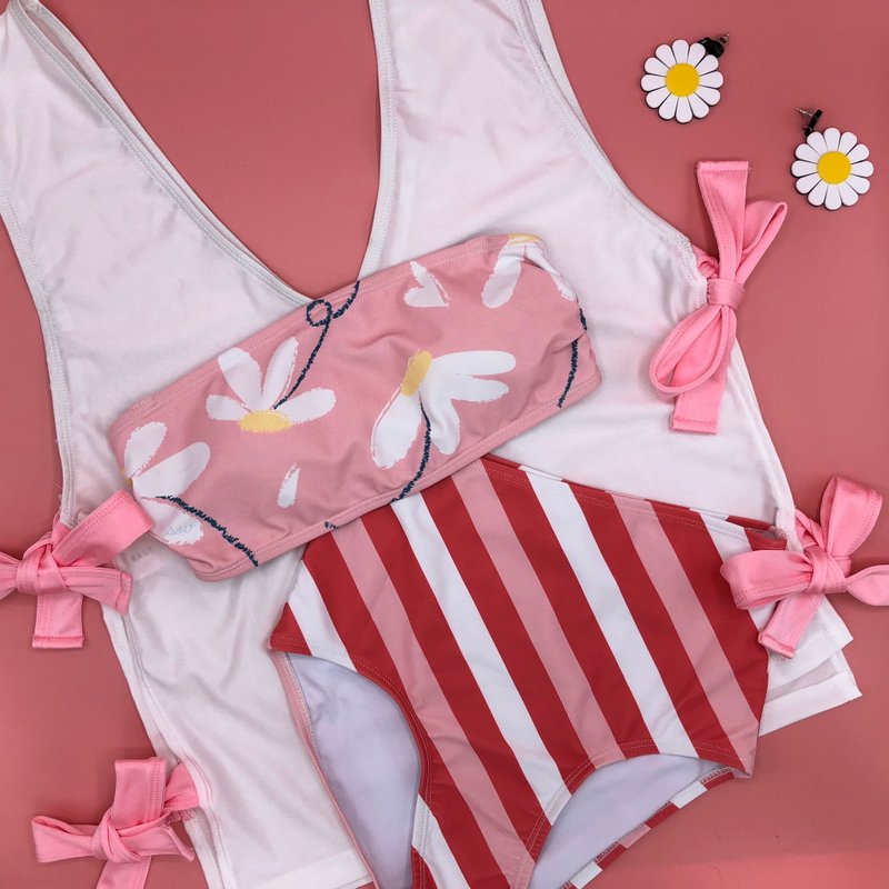 Sweet Pink Daisy swimsuit set - 女装泳衣/比基尼 - 聚酯纤维 粉红色