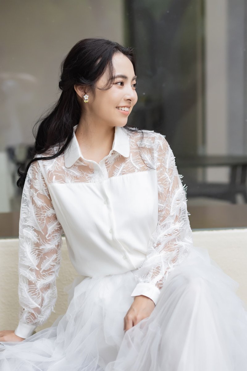 拼接羽毛衬衫       轻婚纱首选 - 女装衬衫 - 其他材质 白色