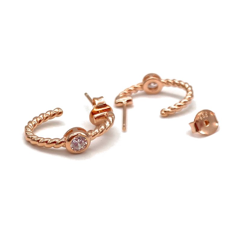 扭纹锆石C型耳环 - 耳环/耳夹 - 纯银 金色