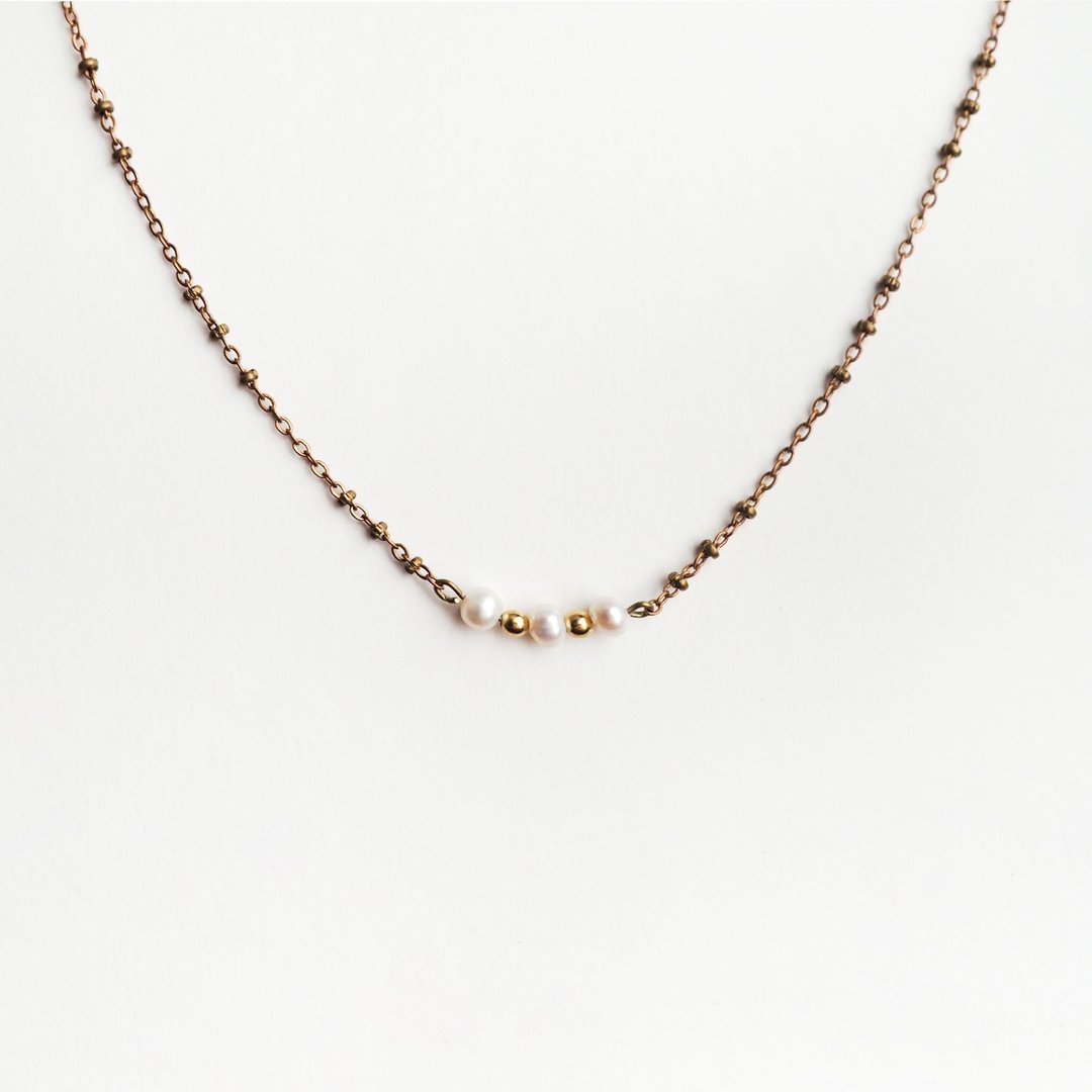 珍珠绸缎细珠项链 - Pearl Satin bead necklace - 项链 - 珍珠 金色