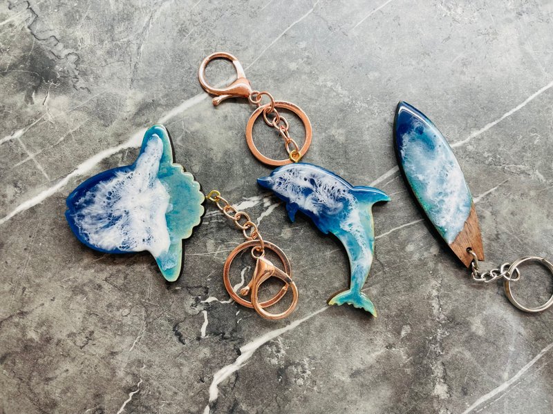 原木海浪造型钥匙圈吊饰 - 吊饰 - 木头 蓝色