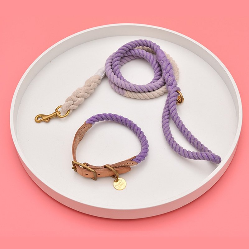 【年中优惠2件6折】手工皮绳拼接项圈 / 牵绳-紫色 Pawsholic爪迷 - 项圈/牵绳 - 棉．麻 