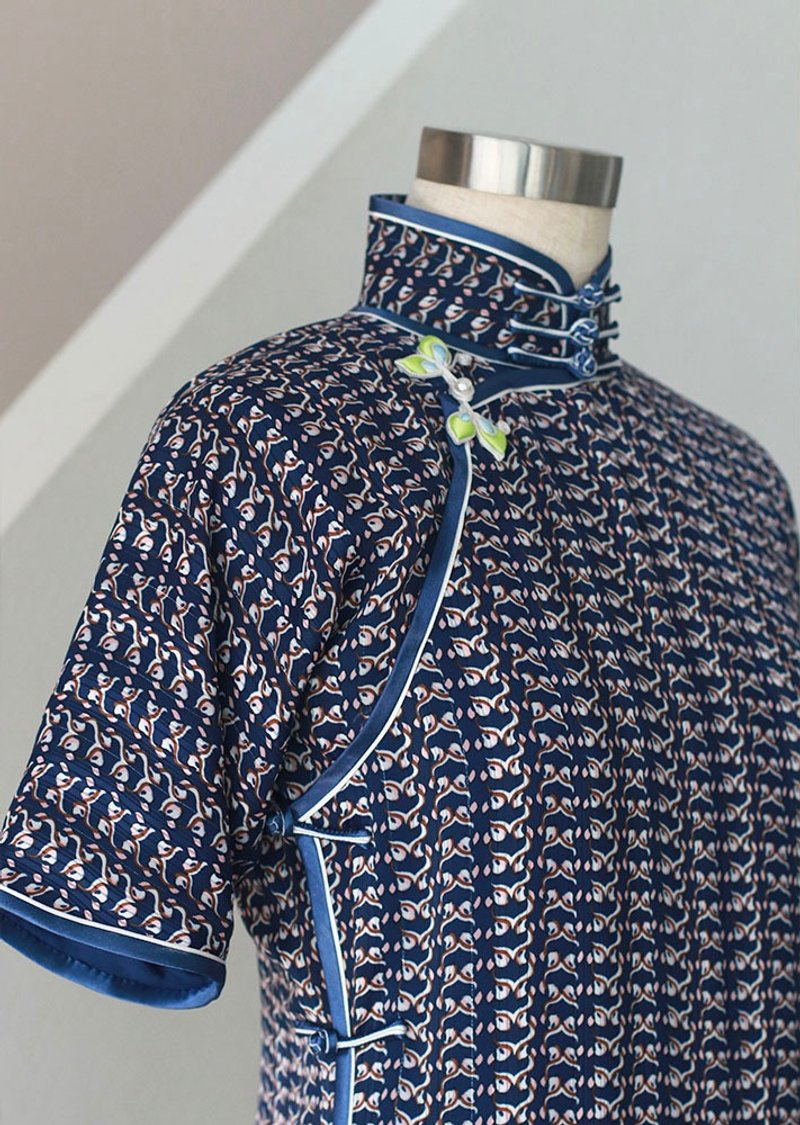 三分袖袖旗袍 民国风侧开襟古法旗袍 手工盘扣 私人订制 - 旗袍 - 聚酯纤维 蓝色