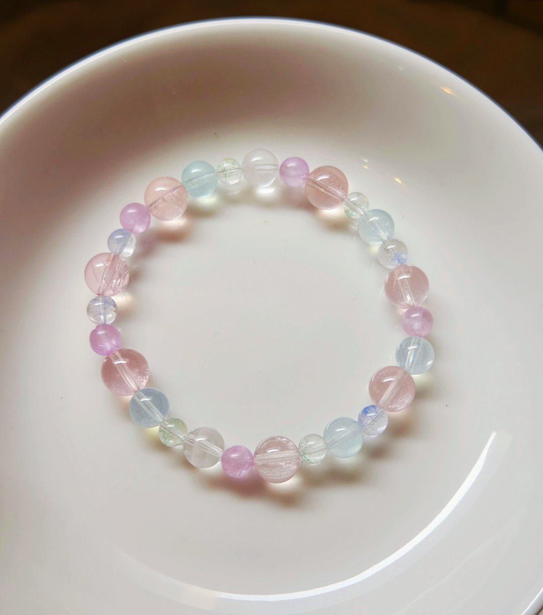 Sharlie/晴空樱花/粉晶 海蓝宝 蓝线石/找回自在轻盈  水晶手链 - 手链/手环 - 宝石 粉红色