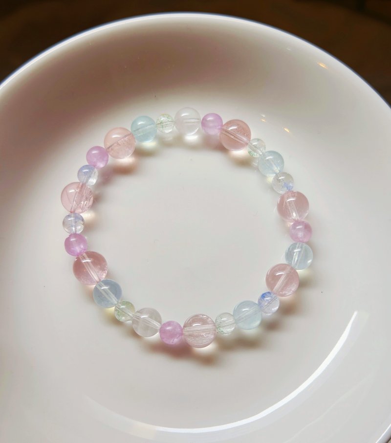 Sharlie/晴空樱花/粉晶 海蓝宝 蓝线石/找回自在轻盈  水晶手链 - 手链/手环 - 宝石 粉红色