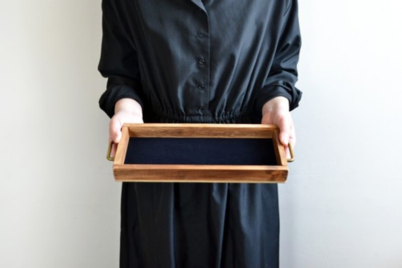 日本产桧木迷你托盘 长形款 黄铜提把款 - 其他 - 木头 咖啡色