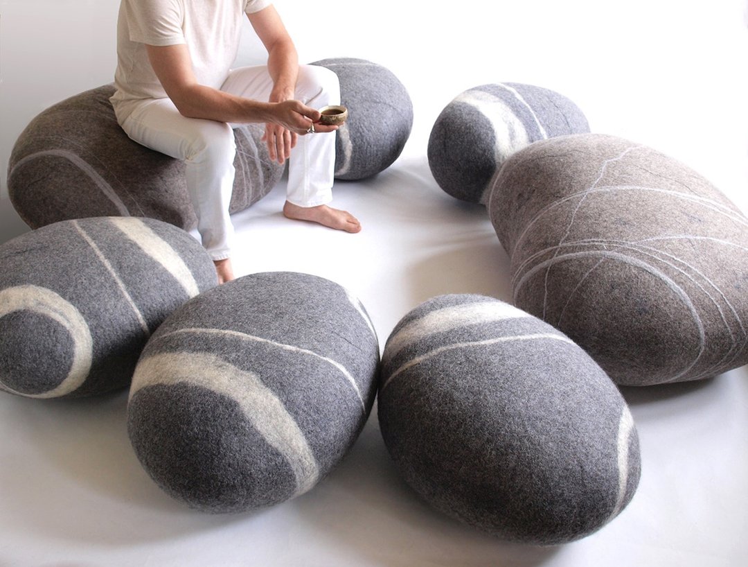 Conference Set | 3, 5 or 7 stones | Soft stone-poufs - 其他家具 - 羊毛 灰色