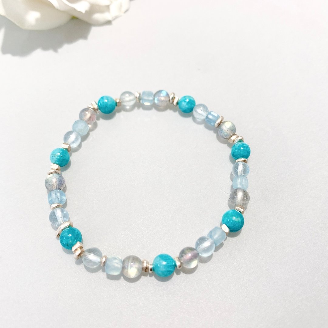 Ops Amazonite bracelet-天河石/海水蓝宝/纯银/拉长石/幸运/手链 - 手链/手环 - 宝石 蓝色
