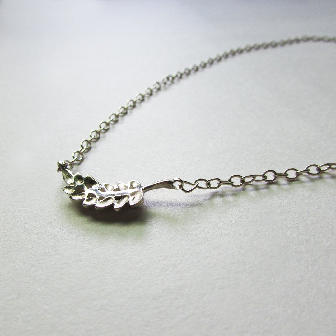 wheat necklace_麦穗项链 | 925纯银 限量 设计师手作 植物 丰收 - 项链 - 银 银色