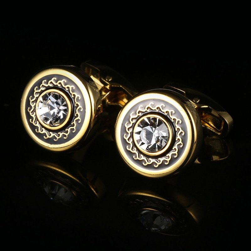Kings Collection 金色圆形水晶袖扣 KC10042a 金色 - 袖扣 - 其他金属 金色