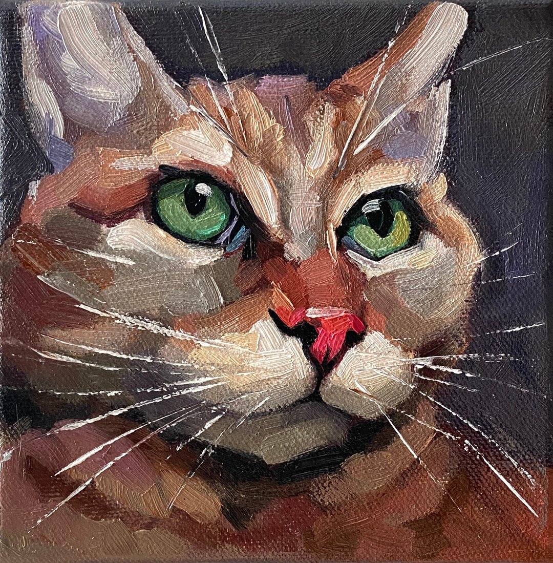 猫肖像画原创宠物艺术品油画 6x6 英寸动物壁画小猫画 - 墙贴/壁贴 - 木头 