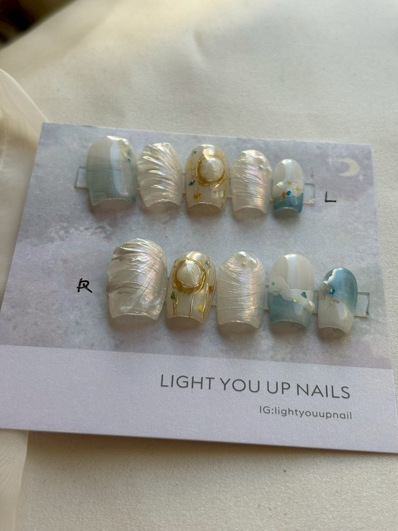 微光贝壳 甲片 /穿戴甲/订制美甲贴片 - 指甲油/指甲贴 - 其他材质 蓝色