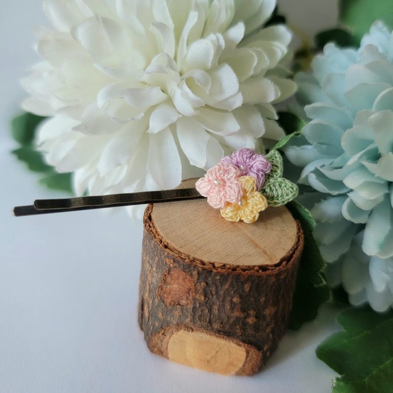 小花发夹 一字夹 人手钩织 - 发饰 - 绣线 多色