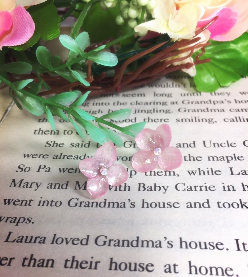 粉红色 绣球花 干燥花 不锈钢针 花耳环 - 耳环/耳夹 - 植物．花 粉红色