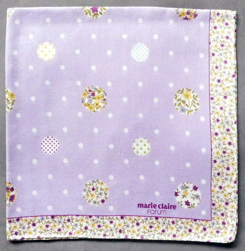 Marie Claire Vintage Handkerchief Polka Dot Floral 19.5 x 18.5 inches - 丝巾 - 棉．麻 粉红色