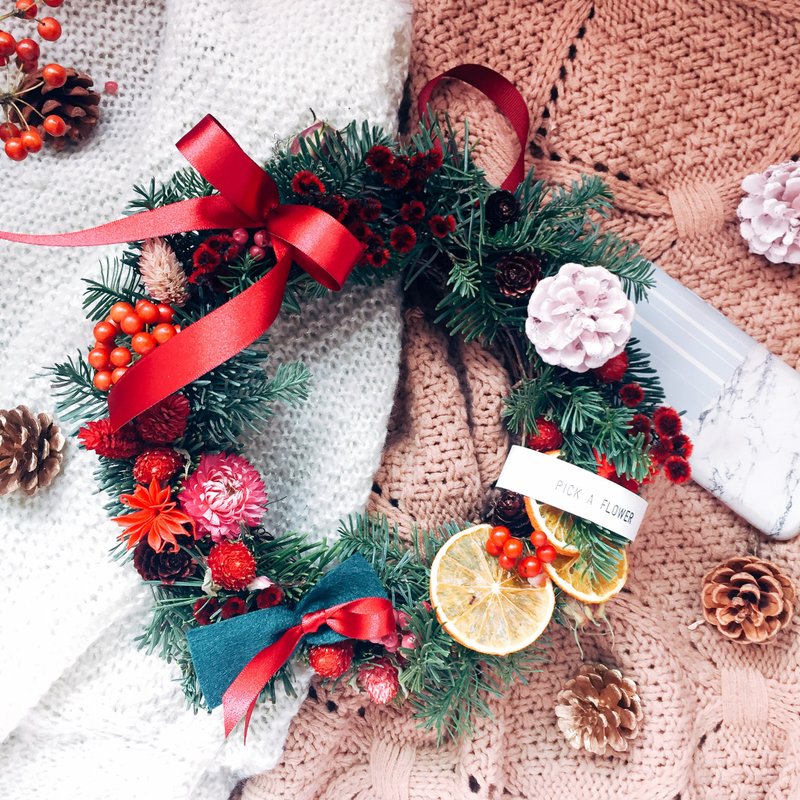 宝石耶诞序曲 干燥花圈 圣诞礼物 交换礼物 诺贝松花圈 韩式 - 摆饰 - 植物．花 红色