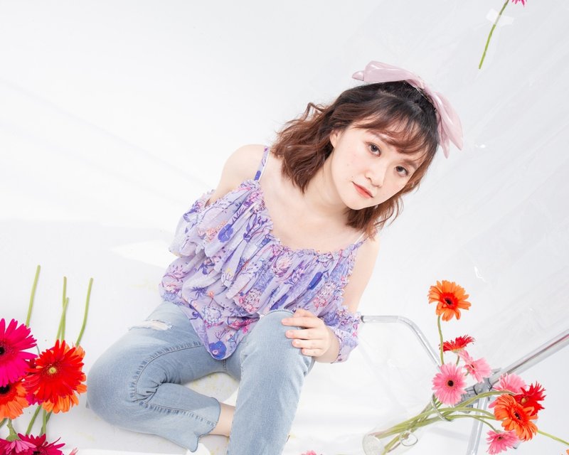 【波丽印花】细肩带露肩 荷叶 女神上衣 小背心 柔软纱纱 皇后紫 - 女装上衣 - 棉．麻 