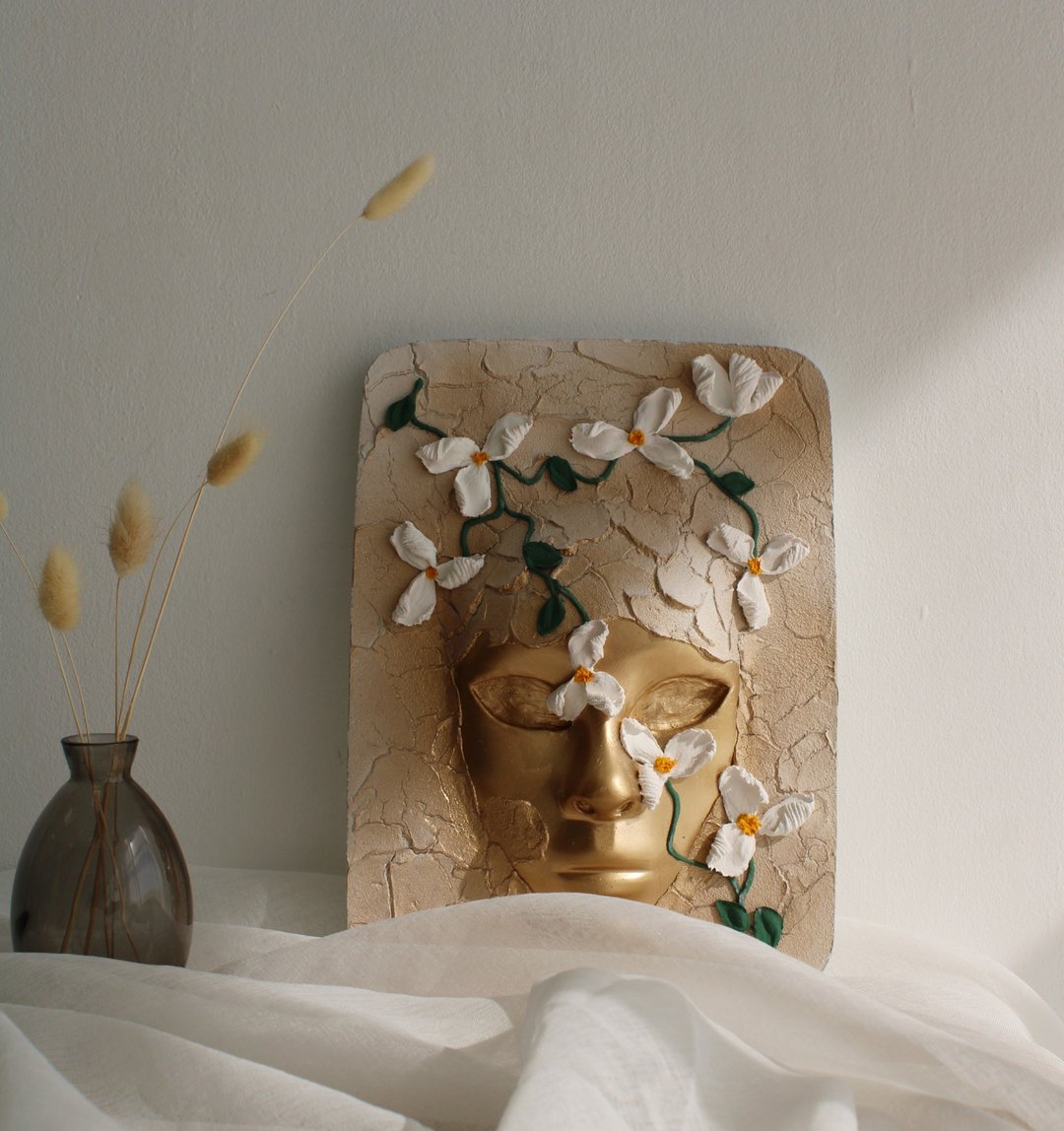Female abstract sculpture wall art, 3d floral painting, textured wall decor - 墙贴/壁贴 - 其他材质 