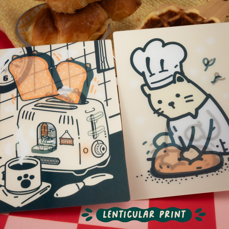 Le BaCattes 视觉暂留 A6 印刷品 S1 — Toaster Bakery | 揉面猫 - 卡片/明信片 - 塑料 绿色