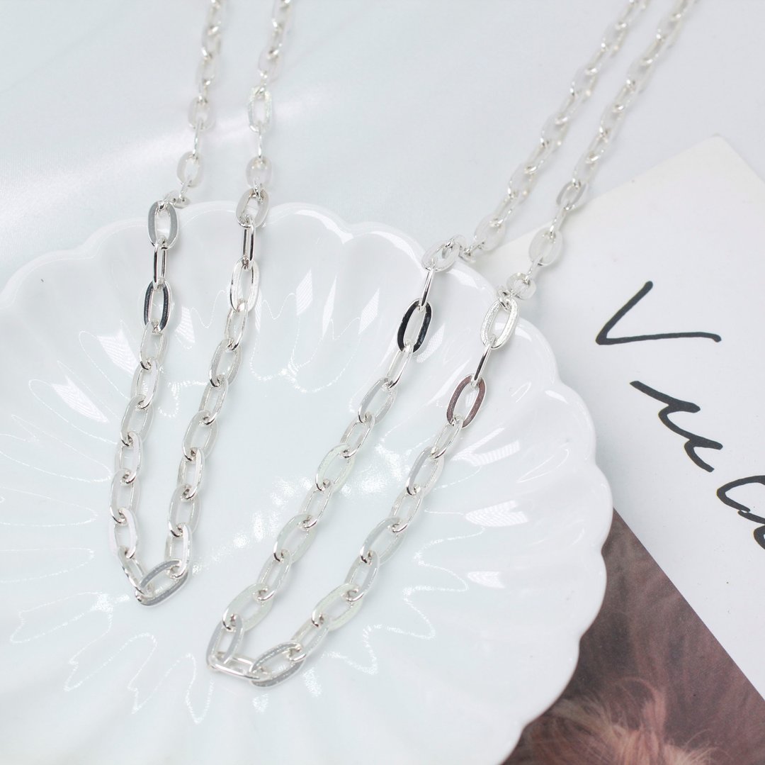 【SWS饰品】对链超值组合_欧美复古粗链条项链 情侣 闺蜜项链 - 项链 - 纯银 银色