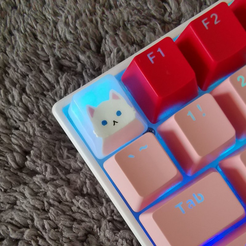 OEM keycap white cat blue eyes - 电脑配件 - 塑料 透明