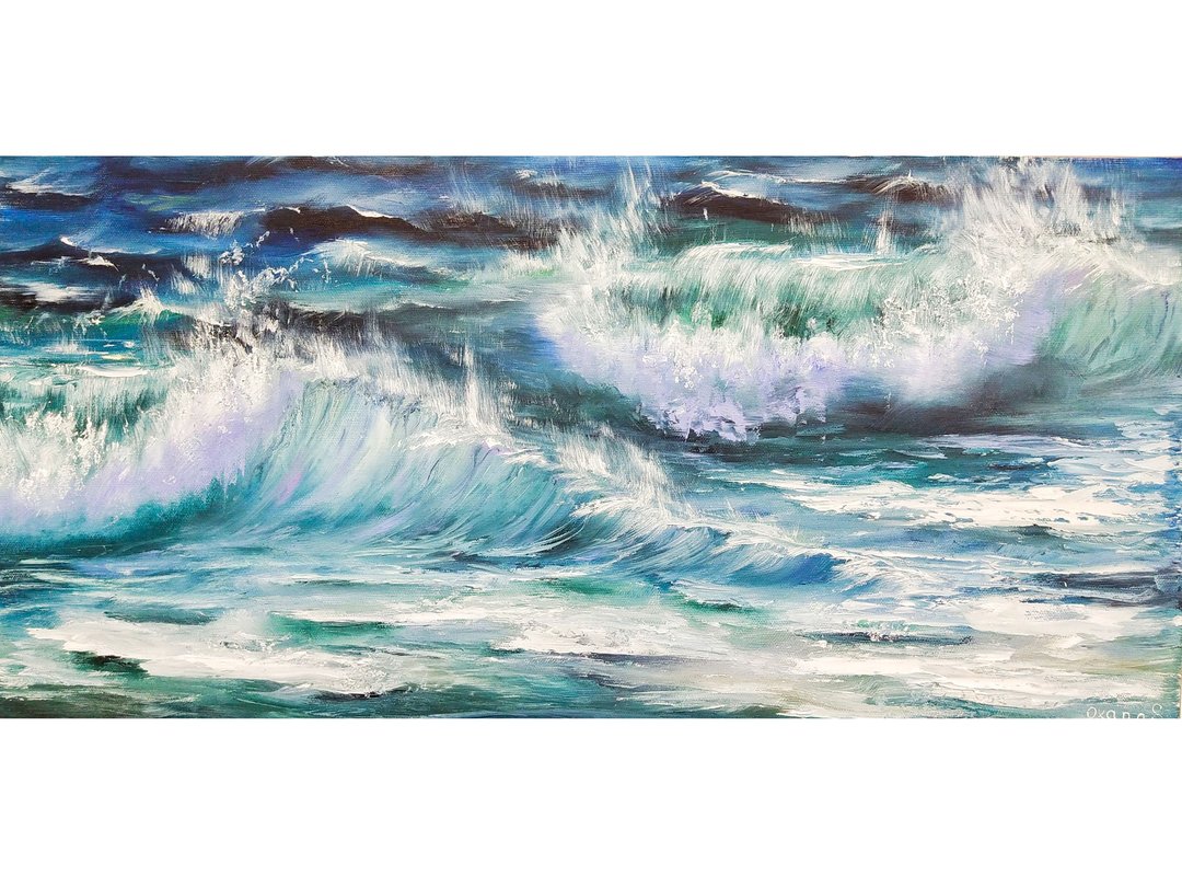 海浪绘画海洋原创艺术品布面油画 40x80 厘米 - 海报/装饰画/版画 - 棉 多色