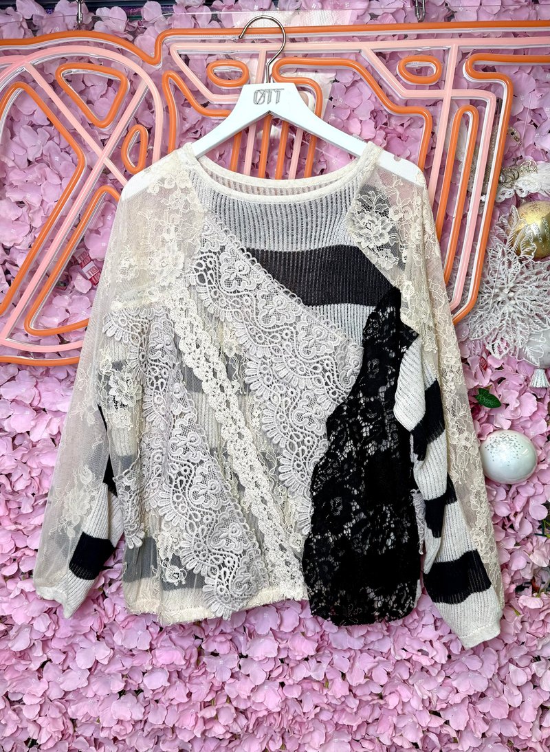 OTT独一无二•Unique日系重工蕾丝拼接编织花上衣 - 女装上衣 - 棉．麻 白色