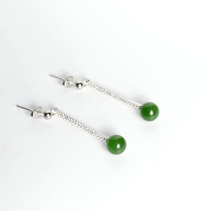 JadeStyle【玉钻流华】925银耳饰 - 耳环/耳夹 - 玉石 绿色