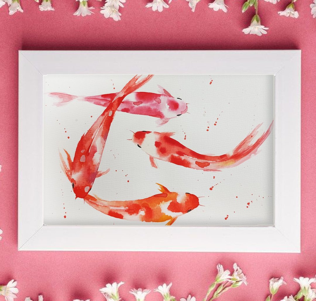 Watercolor koi carp original art room decor painting by Anne Gorywine - 墙贴/壁贴 - 纸 