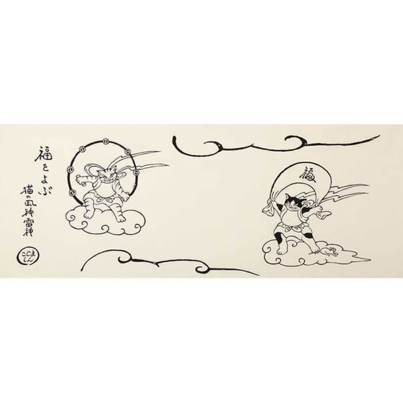 京都手拭巾-猫系列-风神雷神 - 海报/装饰画/版画 - 棉．麻 