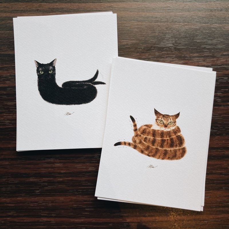 猫猫蛇 黑猫 虎斑猫 一条猫 蛇年卡片 贺年卡 万用卡 猫派 明信片 - 卡片/明信片 - 纸 白色