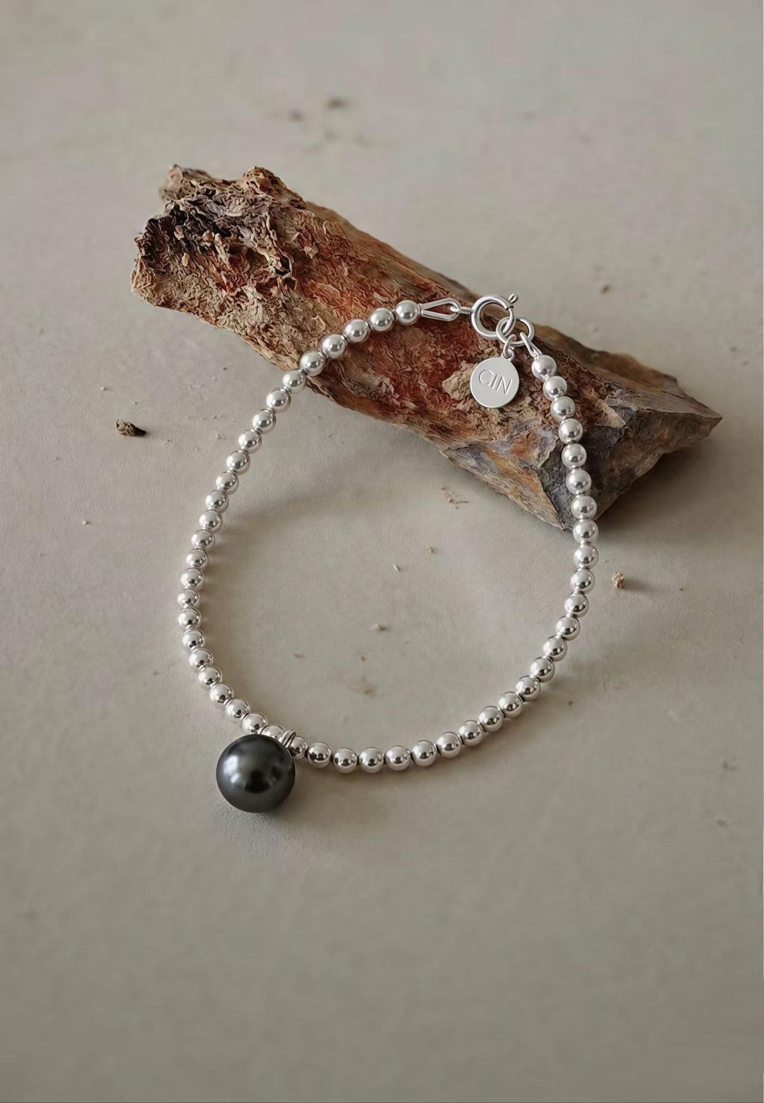 Self-reflection-Bracelet 手工制作珍珠纯银手链 - 手链/手环 - 纯银 黑色