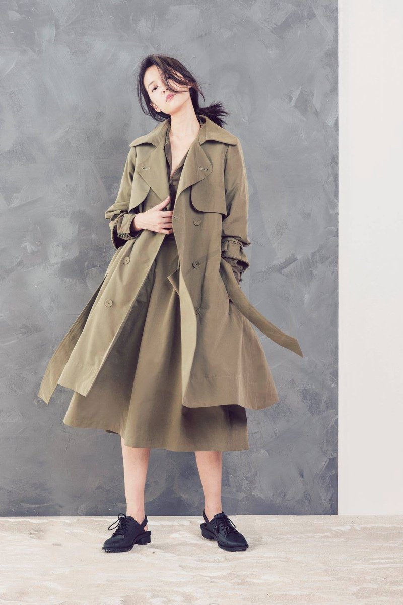 打折口袋宽裤 墨绿/黑 - 女装长裤 - 其他材质 绿色