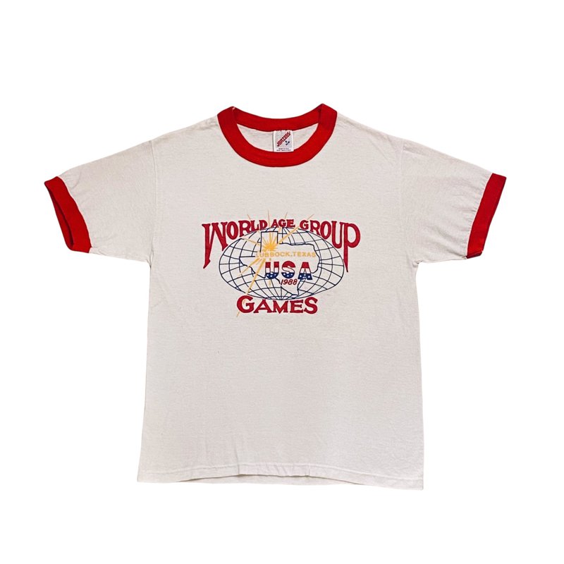 古着 80s Jerzees 世界弹簧床运动会滚边T - 男装上衣/T 恤 - 其他人造纤维 白色