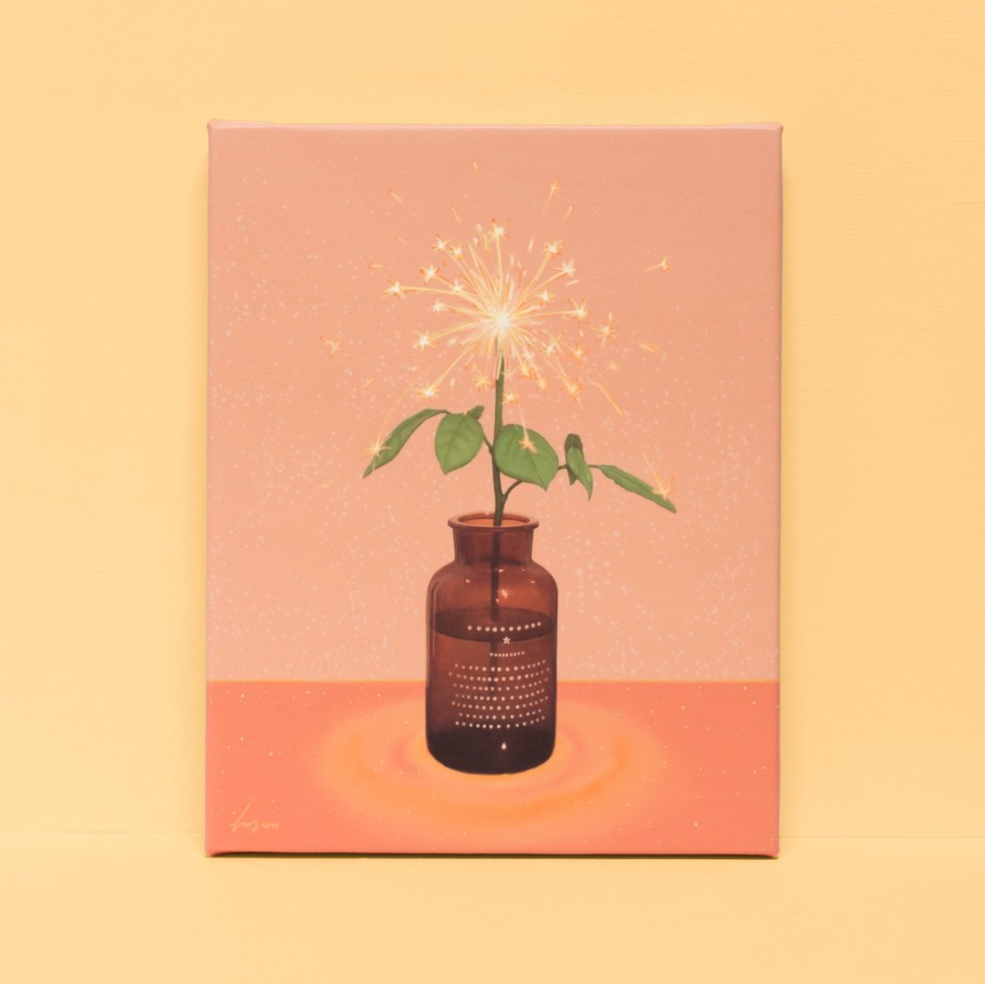 仙女花开的早晨-挂画/疗愈画作/装饰画/画/烟火/花/植物/平安 - 海报/装饰画/版画 - 棉 橘色