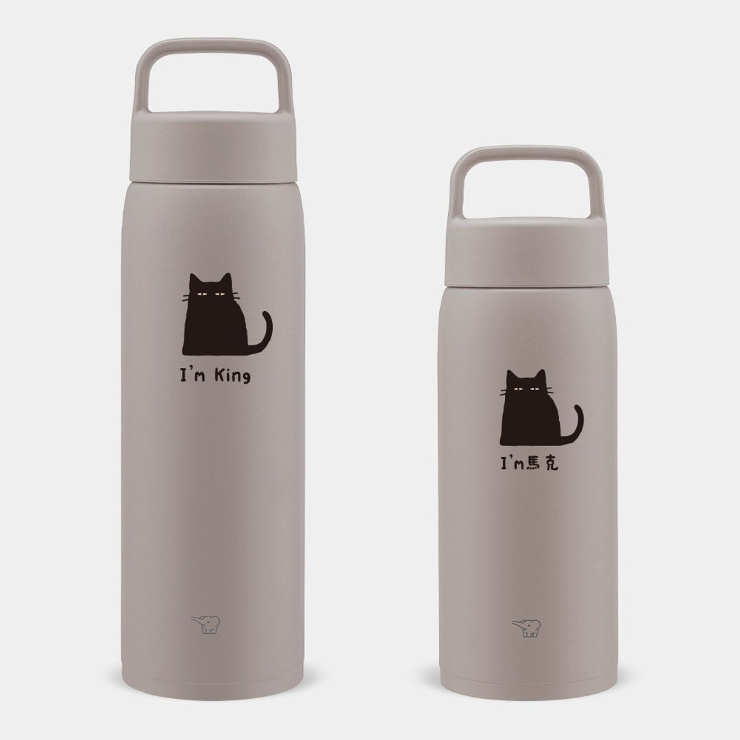 【定制化礼物】黑猫 名字 大容量象印保温瓶 800/1000ml PU006 - 保温瓶/保温杯 - 不锈钢 卡其色