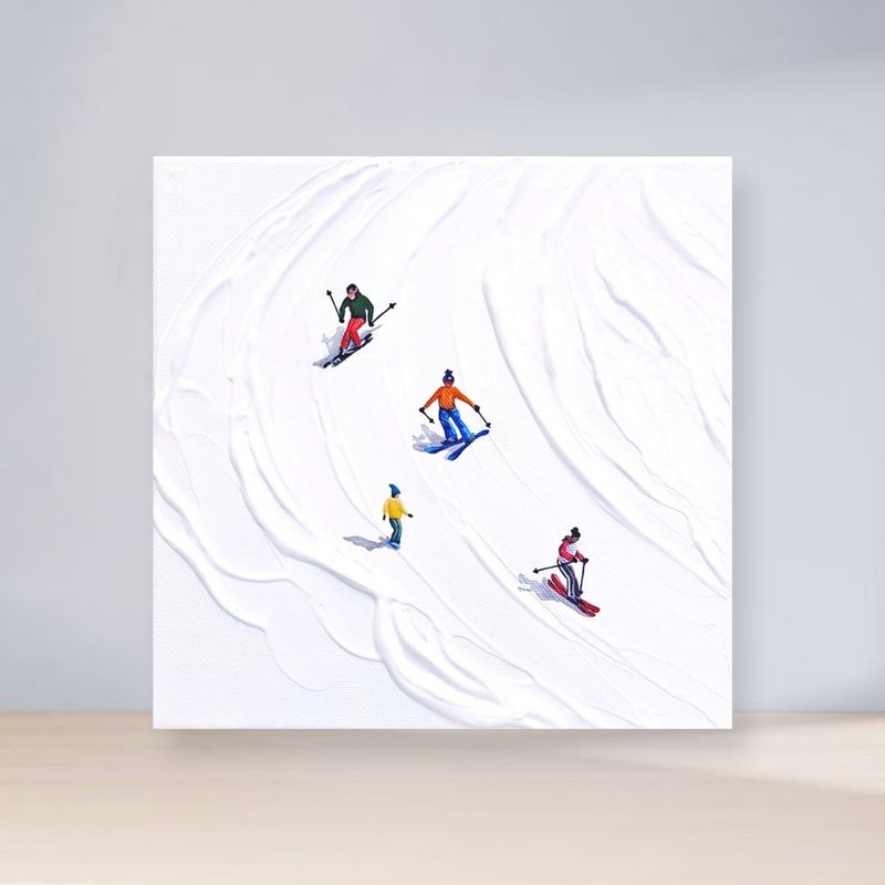 孵画室│台中画室│零基础绘画│ 肌理画│刮刀系列-滑雪日 - 插画/绘画/写字 - 棉．麻 