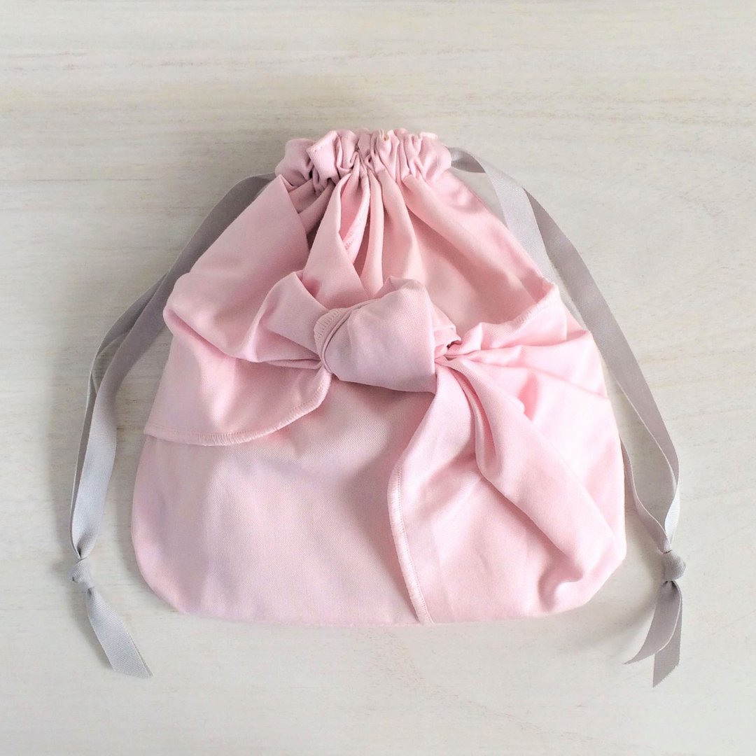 Sherbet color knot ribbon drawstring pink - 化妆包/杂物包 - 棉 粉红色