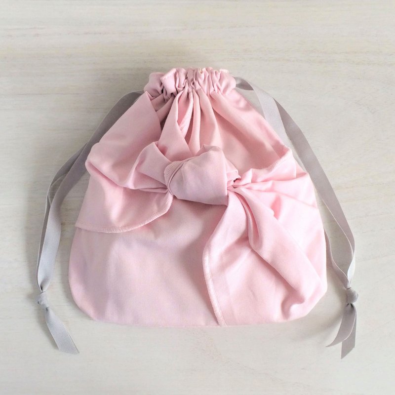 Sherbet color knot ribbon drawstring pink - 化妆包/杂物包 - 棉．麻 粉红色