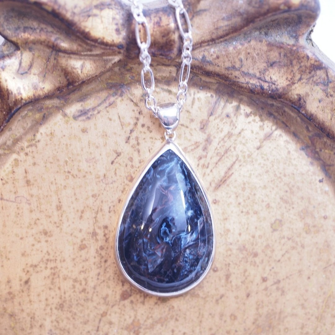 彼得石 Pietersite 风暴石 金丝碧玉 手工项链 含银链 - 项链 - 半宝石 蓝色