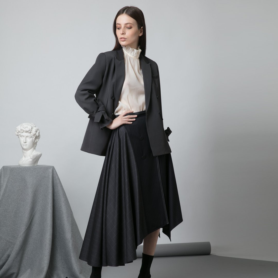 FW19深灰色蝴蝶结装饰西装外套-香港原创品牌Lapeewee - 女装西装外套/风衣 - 其他材质 灰色