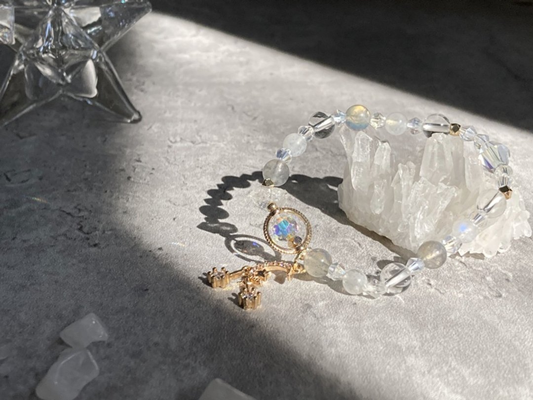 【阿提米丝神殿。月光石手链】白水晶、闪灵钻|月亮神殿 - 手链/手环 - 水晶 灰色