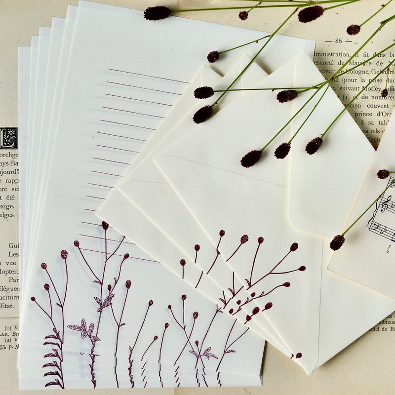 letter set/autumn flower/ 6letter paper and 3envelopes/ letterpress/A5size - 信封/信纸 - 纸 
